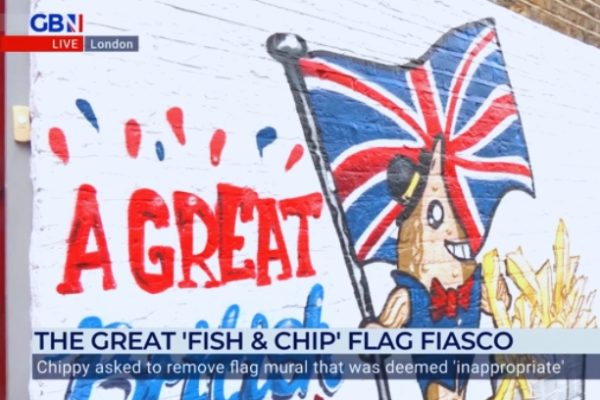 Green Wich Fish And Chip Shop Union Jack Mural Remove