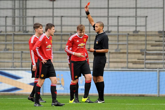 Charlie Scott was kicked out of MU's defeat to Man City in January 2016