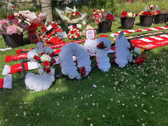 Fans put Jota memorial flowers outside Anfield
