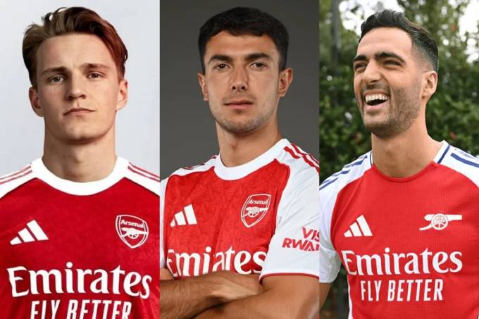 The trio Odegaard, Zubimendi and Merino reunited in Arsenal shirt colors