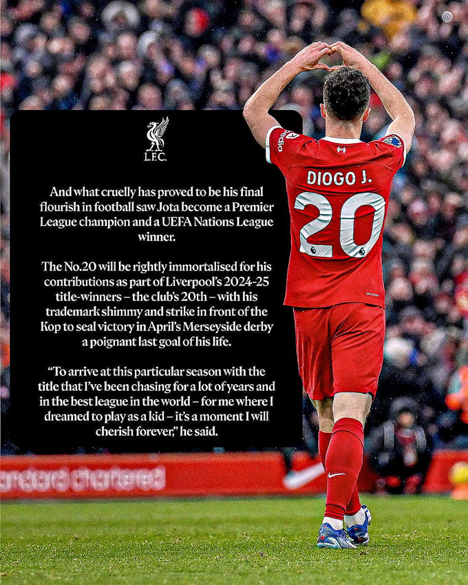 Liverpool announced that JOTA's permanent shirt will be hung