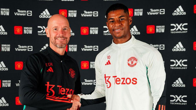Rashford radiant with coach Erik Ten Hag in the summer of 2023
